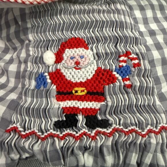 Velani Classic Gray White Check Smock Santa Girls Dress Size 6 - Picture 2 of 4